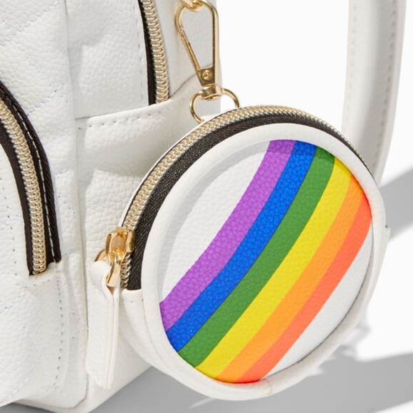 Rainbow Stripe Quilted White Small Backpack Claire’s NWT - Picture 3 of 3